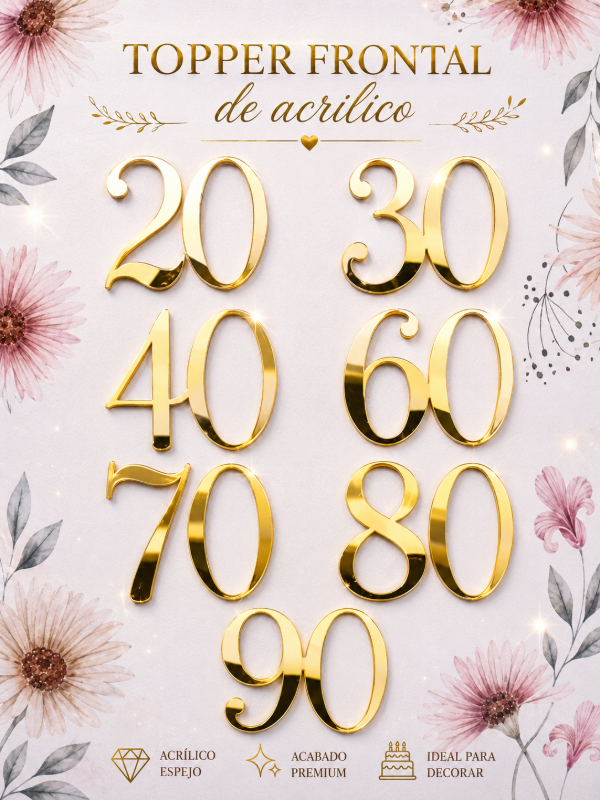 Producto - Topper frontal de acrilicos dorado numero c/u