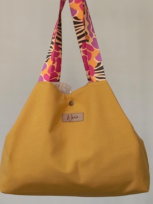 Producto - Bolso Carmela - Mostaza con cinta multicolor magenta