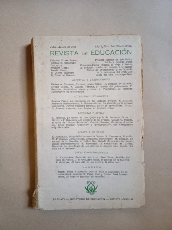 Producto - Revista de educación - Del Busto Ciocchini Disandro Perry - Julio/Agosto 1960
