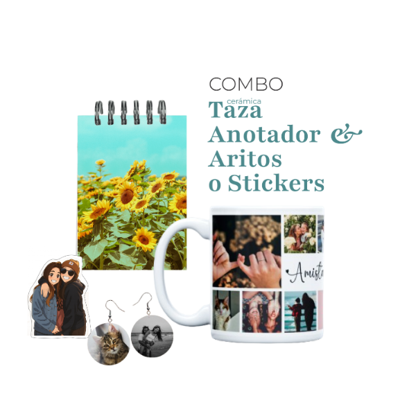 Producto - Taza cerámica + Anotador + Aritos o Sticker