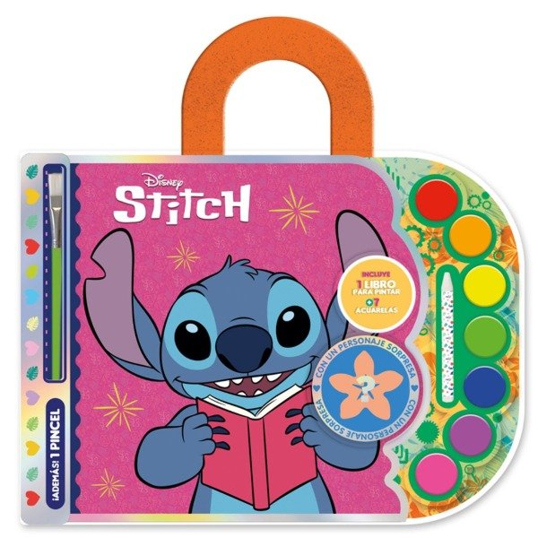 Producto - Set libro anillado para colorear con 7 acuarelas pincel y lápiz de cera stitch