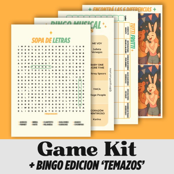Producto - GAME KIT (Pack de 4 Juegos Grupales con 'Bingo Express Temazos')