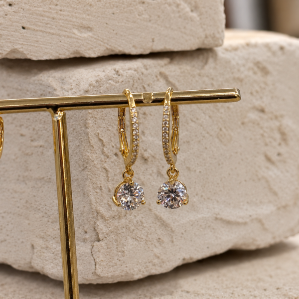 Producto - Aros colgante baño oro strass PL
