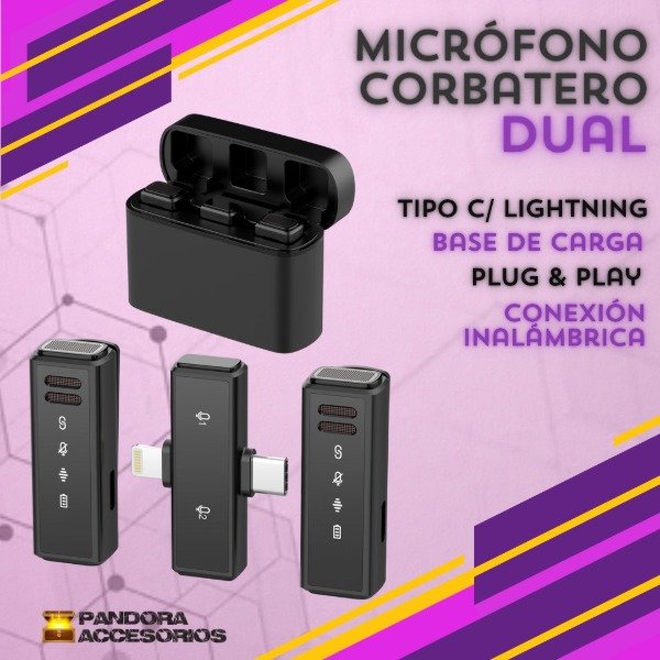 Producto - Micrófono Corbatero Dual C/ Base de Carga