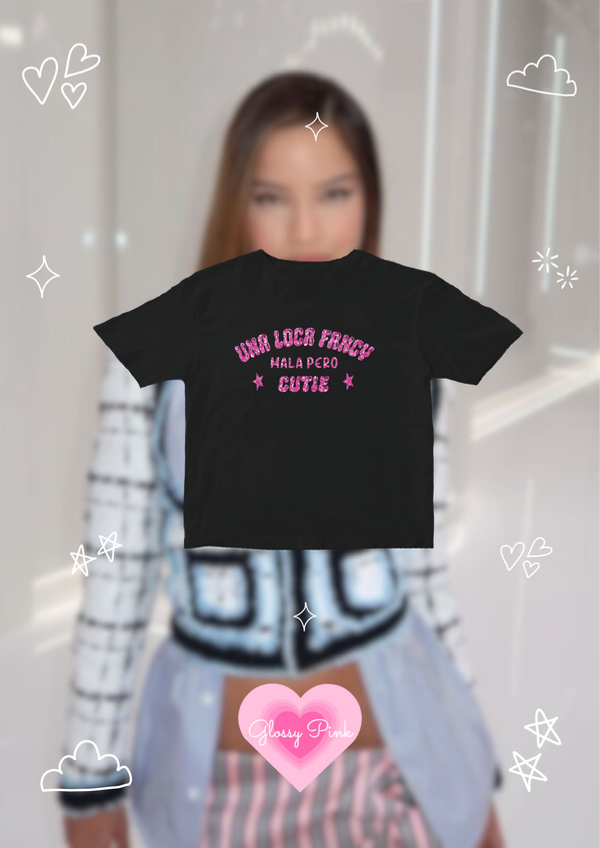 Baby tee negra fancy glitter de algodón