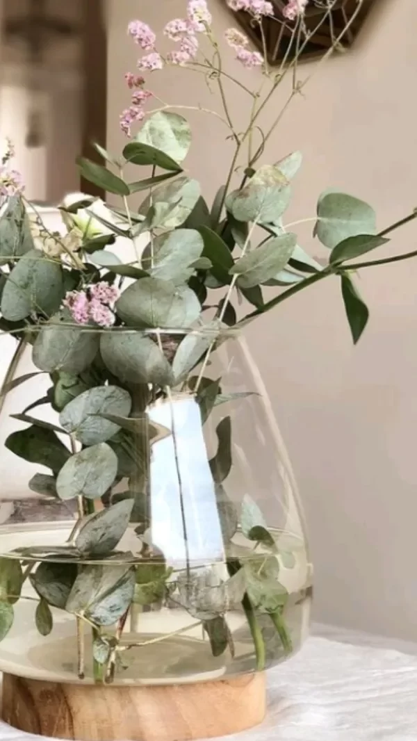 Producto - Fanal cónico en vidrio, con base madera guayuvira.