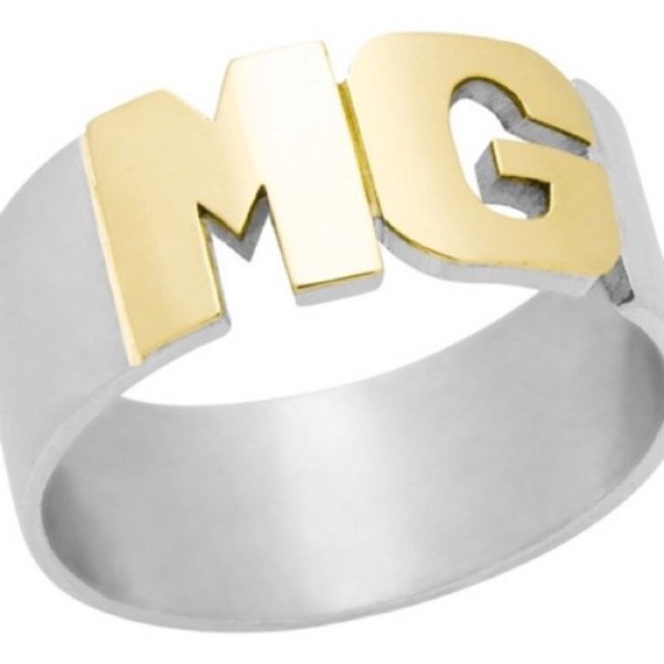 Producto - Anillo Cinta Iniciales Plata y Oro