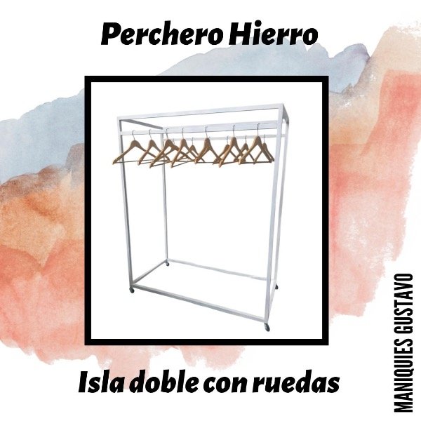Producto - Perchero de hierro isla con ruedas en blanco