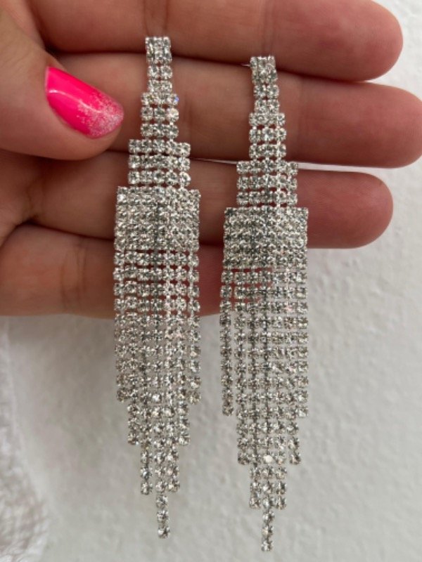 Producto - AFF0051 Aros fantasía blanco fiestas colgantes strass