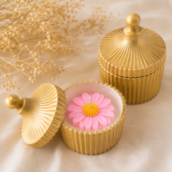 Producto - Vela Margarita Rosa en Envase de Yeso