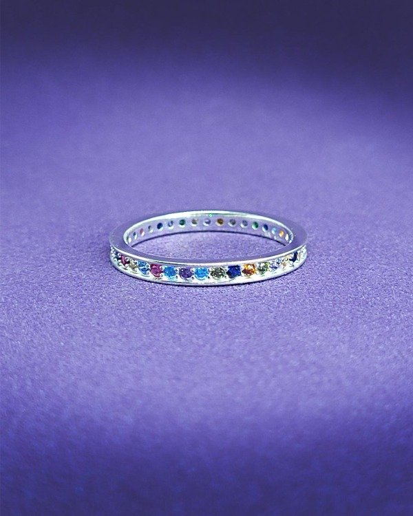 Producto - A 1040 - Anillo de Plata 925 -  Cintillo con Cubics multicolor