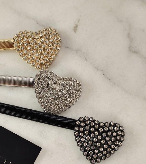 Producto - Cintos Caderines Elastizados Con Strass Hebilla Corazón de Strass
