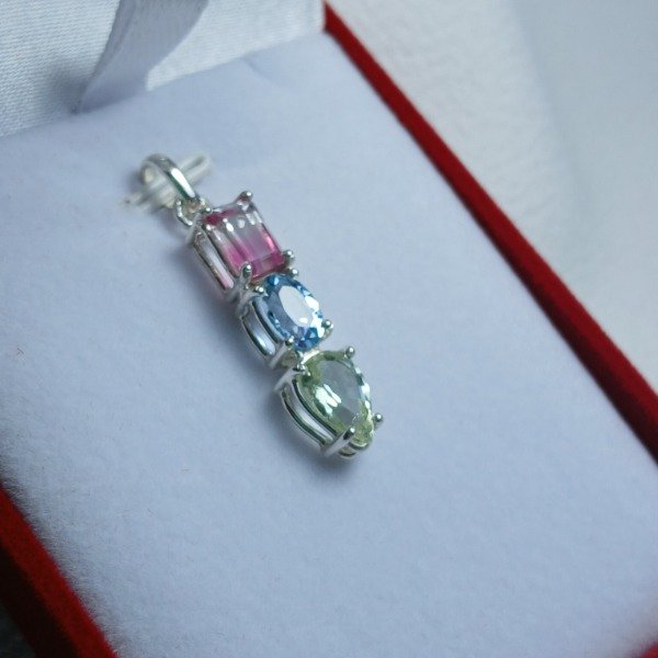 Producto - Dije Plata 925 mix turmalina rosa/topacio celeste/berilo