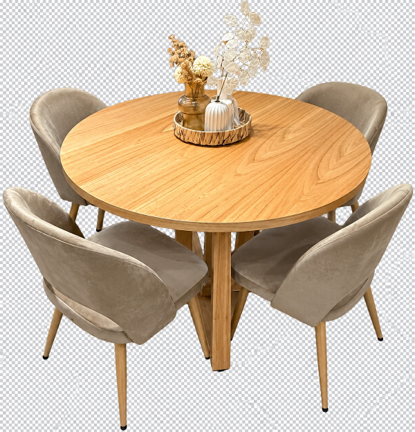 Producto - Stock Juego de comedor 120 madera paraíso y sillas beige - 2