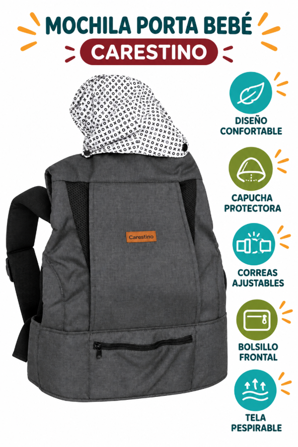 Producto - Mochila porta bebé Carestino gris - 5