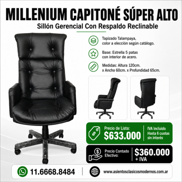 Producto - Sillón Gerencial MILLENIUM CAPITONÉ, Respaldo Reclinable!!