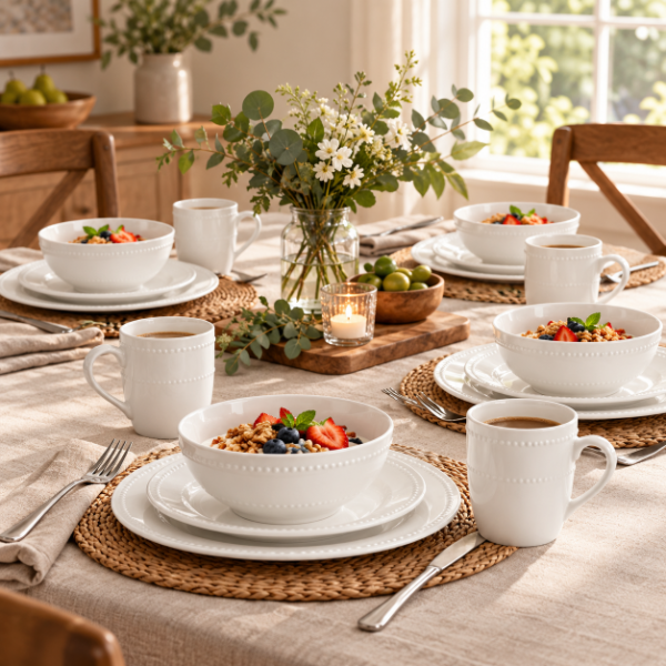 Producto - SET DE VAJILLA BLANCO CON PUNTOS CERAMICA 16 PIEZAS COD 1354 - 0