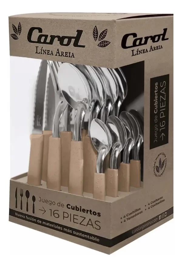 Producto - Set X16 Cubiertos Carol Soft Caja Acero Inox. Mango Plástico
