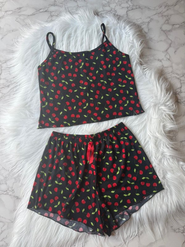 Producto - Pijama de morley PREMIUM short + top - Cerezas Negro
