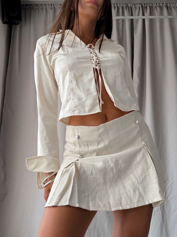 Producto - Camisa seda con cordones lumis - Hueso