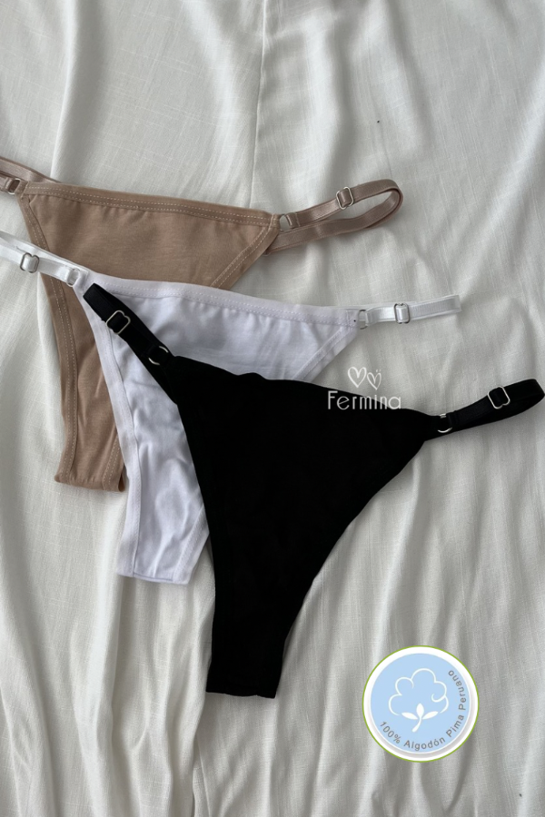 Producto - PACK X3 TANGAS REGULABLES DE ALGODON "INES" Art. 141118 (Talle 1, 2, 3, 4)