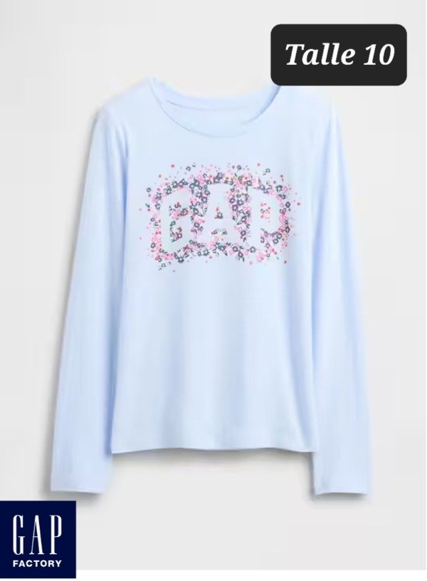 Producto - Remera manga larga gap talle 10 celeste logo flores
