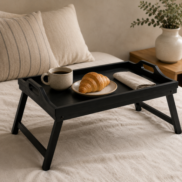 Producto - Bandeja Desayunadora Negra Plegable 50x30 cm con patas