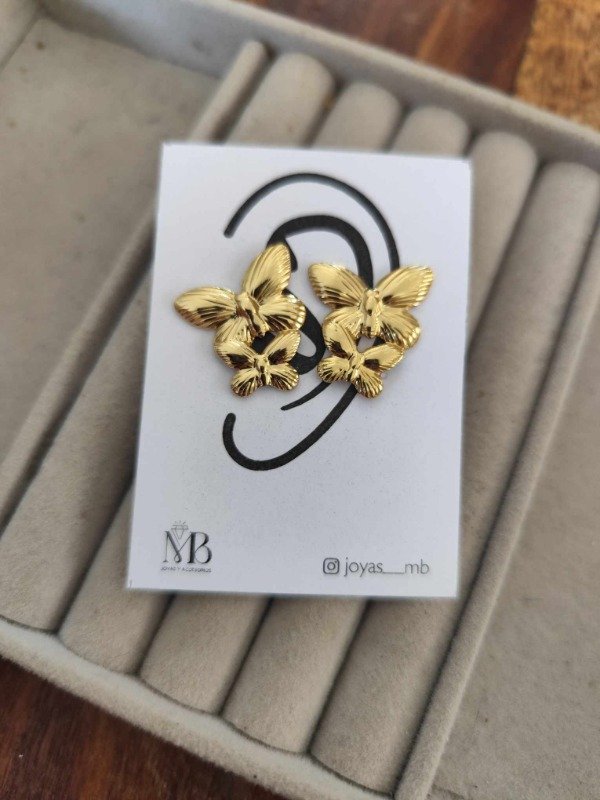 Producto - Aros chapon mariposa. Acero dorado.