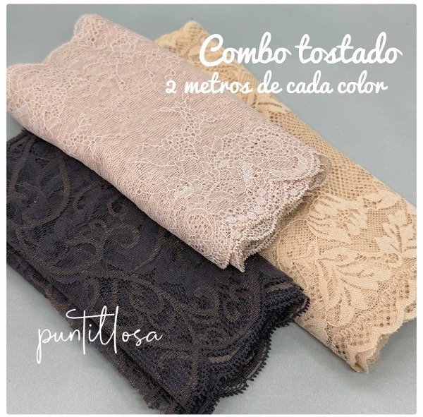 Producto - Combo Tostado Puntillas elastizadas 2mt de cada color
