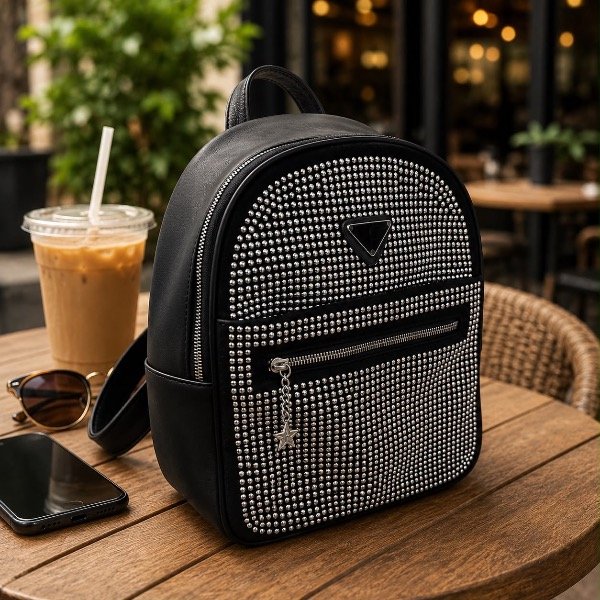 Producto - MOCHILA PREMIUM PRADA STRASS - PLATEADO