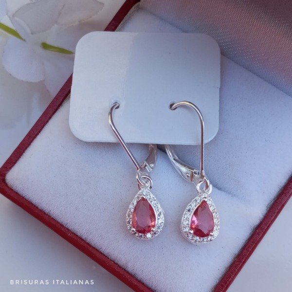 Producto - Aros brisura italianos gota color rubí