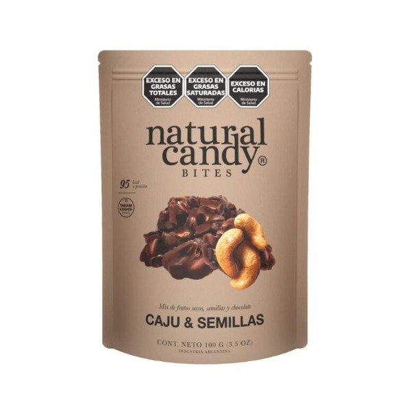 Producto - Castañas de Caju y Semillas bañadas Chocolate Negro 100g.