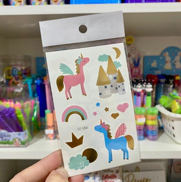Producto - Tatuajes temporales x plancha Unicornio castillo y arcoiris