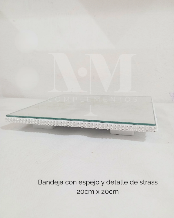 Producto - Bandeja rectangular con espejo y strass varias medidas