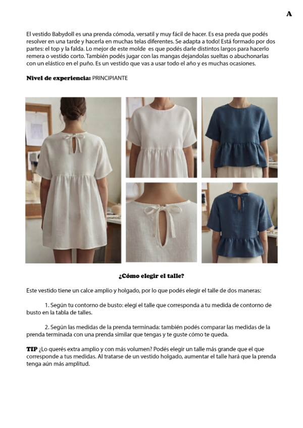 Producto - Vestido Babydoll 2 en 1 - Molde digital - PDF descargable - 1