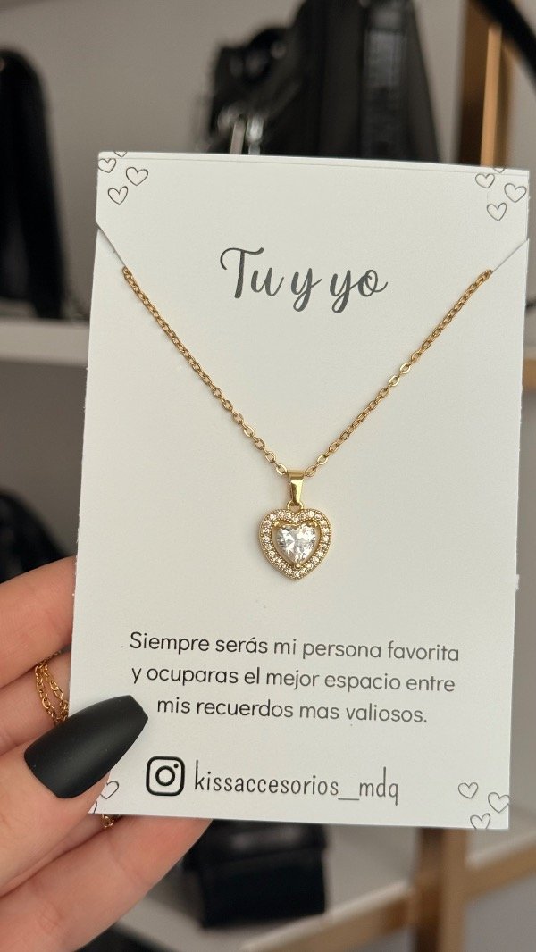 Producto - Collar de corazón con cubics - Acero dorado - 1