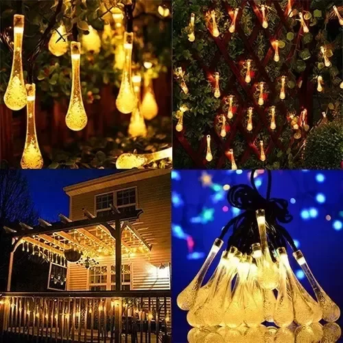 Producto - Guirnalda Luces Solar Gota Grande 80Led 10Mts Luz Cálida - 1