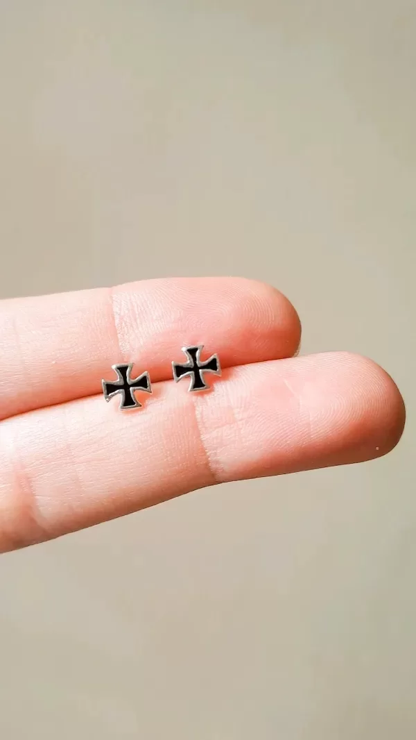 Producto - Aros de Plata Cruces con Negro (por par)