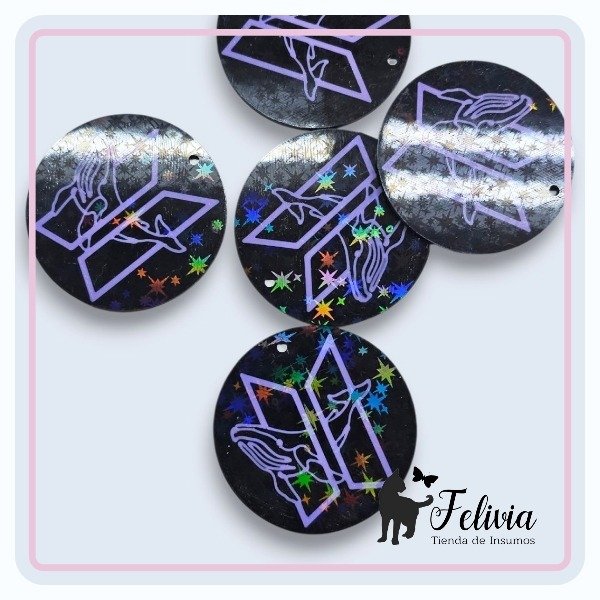 Producto - Dije Circular Ballena BTS Negro/Lila Holográfico - 0