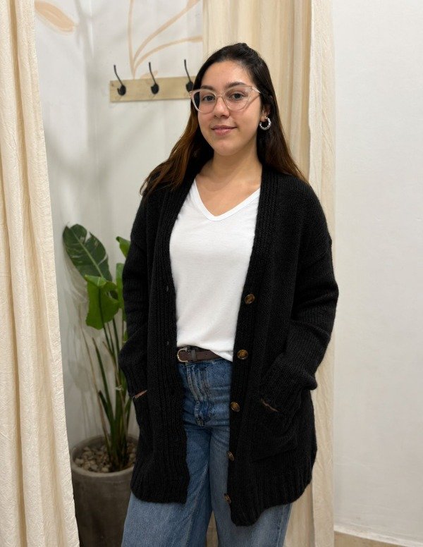 Producto - Cardigan Largo Lana Frizz - Negro