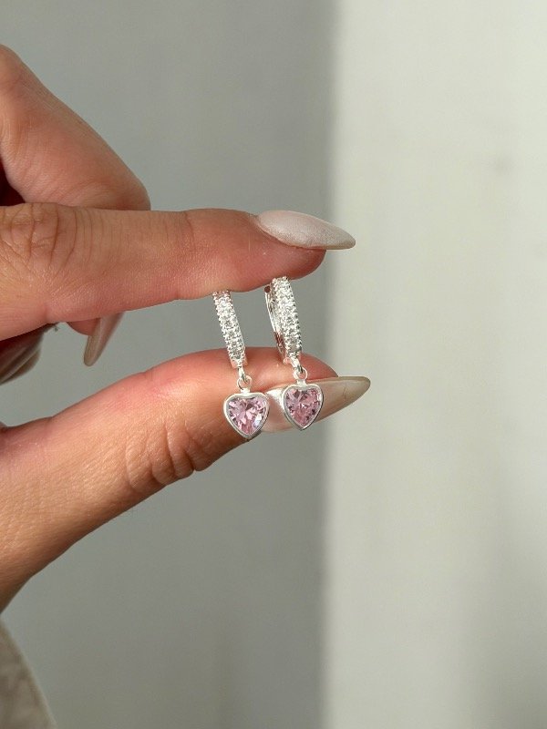 Producto - Aros cubano italiano heart cubic pink