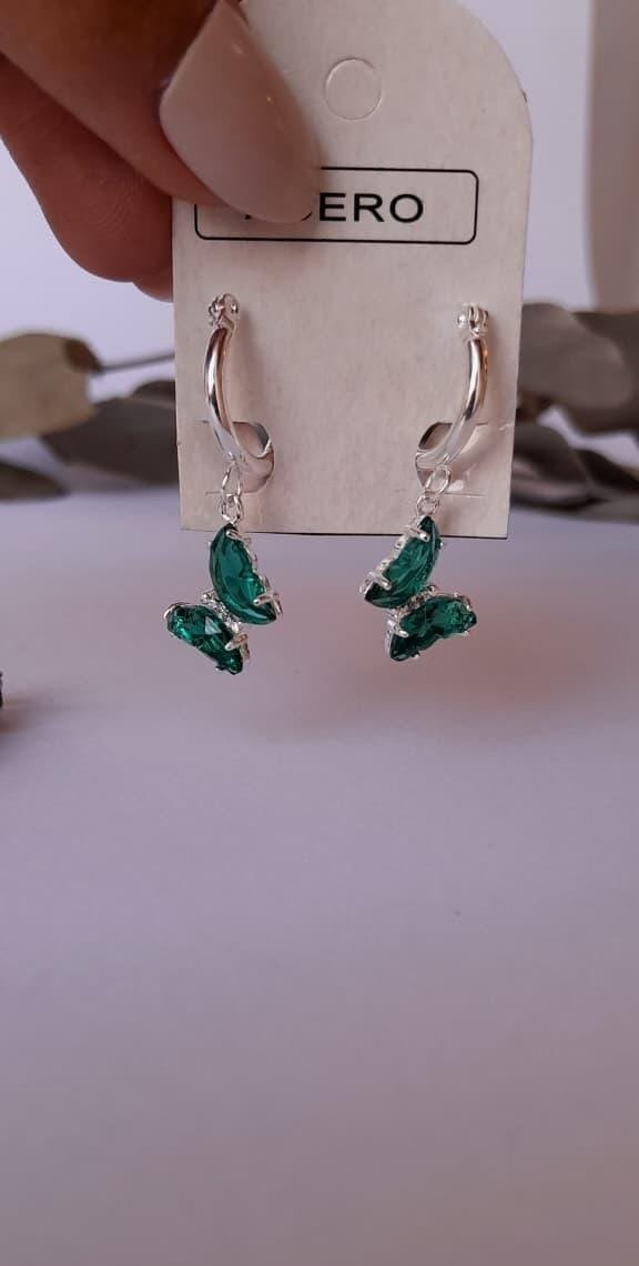 Producto - Aros acero blanco mariposa verde