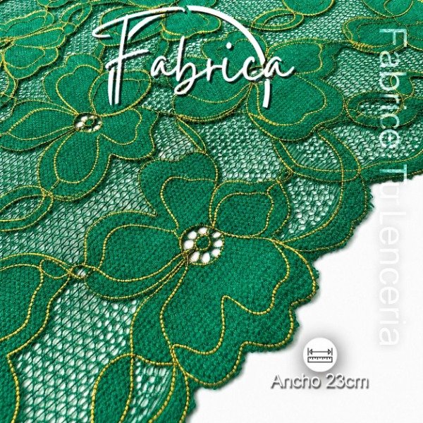 Producto - PS322 Puntilla Verde Benetton con Lurex. Medida: 23cm (por metro)