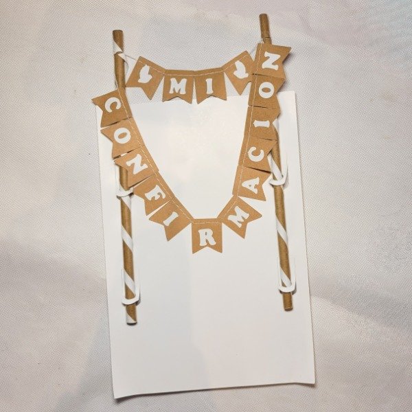 Producto - Banderin para torta MI CONFIRMACIÓN kraft y blanco