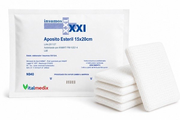 Producto - Apósito Estéril de Gasa y Algodón 15x20 cm - Pack 10 Unidades