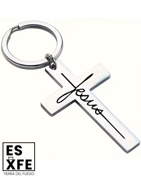 Producto - Llavero de Acero Inoxidable - Cruz y Nombre de Jesús