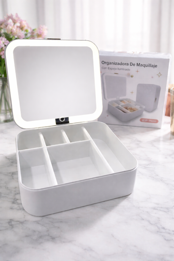 Producto - OT842 ORGANIZADORA DE MAQUILLAJE CON ESPEJO Y LUZ 22X25 CM