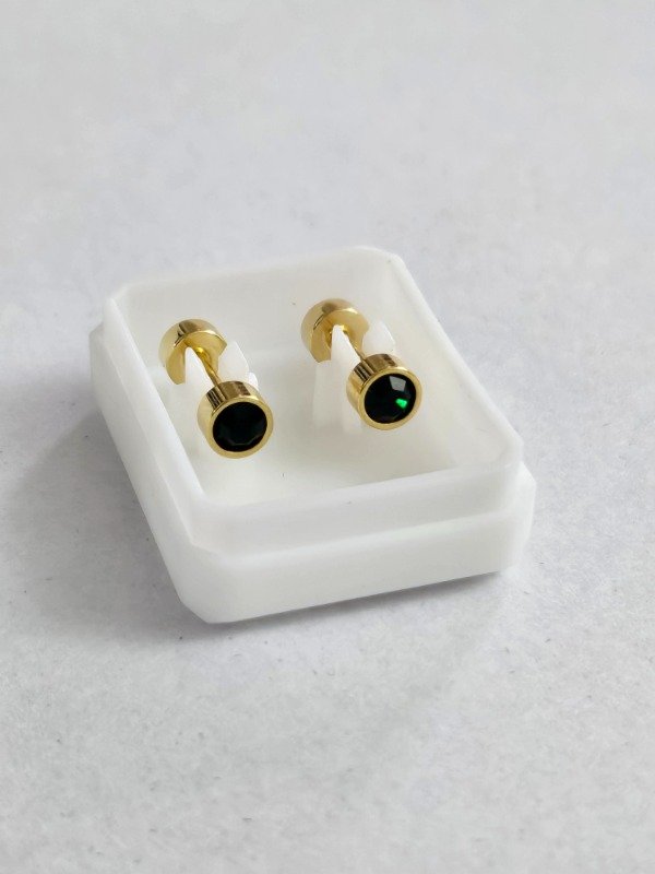 Producto - Aros dorados a rosca verde oscuro