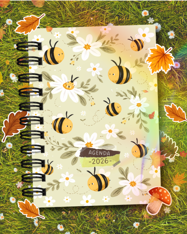 Producto - Agenda a5 - 2026 Con fechas - Ilustrada - "Abejitas"