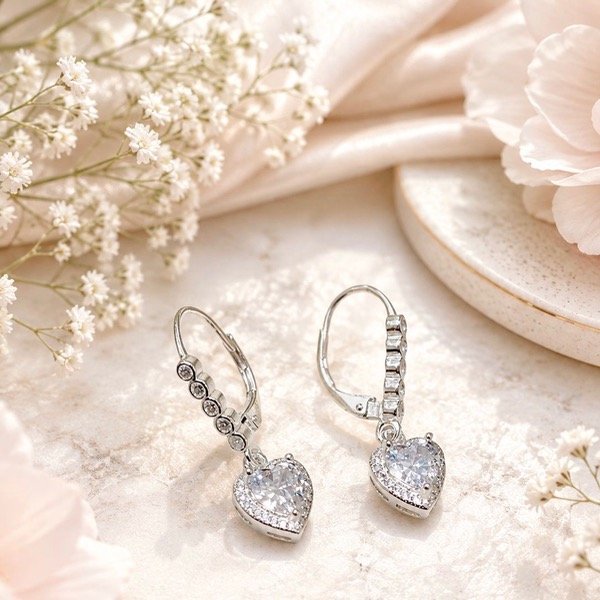 Producto - Aros Brisura colgantes corazon cubic Plata 925
